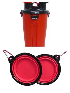 Шейкер спортивний Shaker Hydra Cup 1200мл ,2 складані чаші для тварин (червоний, синій)