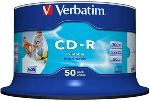 Verbatim CD-R диски 700MB, 52x, 80 хв, набір 50 шт (пошкоджене пакування, нові)