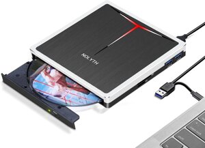 Зовнішній CD/DVD привід nolyth для ноутбуків та пк: USB 3.0/USB C, RW, SD/TF, 2 USB порти