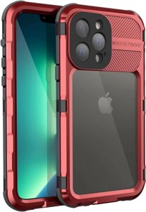 Водонепроникний металевий чохол Ezanmull для iPhone 13 Pro Max з захистом екрану (червоний)