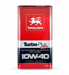 Моторне масло WOLVER Turbo Plus 10w40 CG-4/SJ, 5л Для всесезонного застосування в змішаних автопарках 20