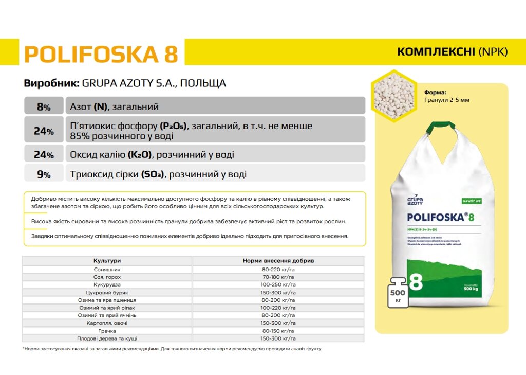 POLIFOSKA 8 Виробник: GRUPA AZOTY S. A., ПОЛЬЩА - 500 кг від компанії ФармХіміка - фото 1