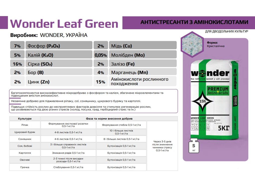 Wonder Leaf Green Виробник: WONDER, УКРАЇНА - 5 кг від компанії ФармХіміка - фото 1