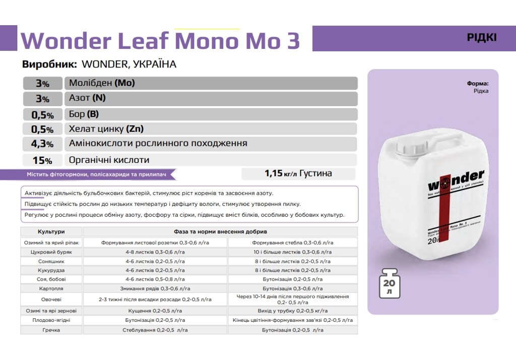 Wonder Leaf Mono Mo 3 Виробник: WONDER, УКРАЇНА- 20 л від компанії ФармХіміка - фото 1