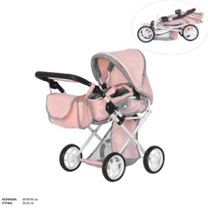 Коляска для ляльки CARRELLO UNICO 9346 PINK з сумкою кукольная коляска