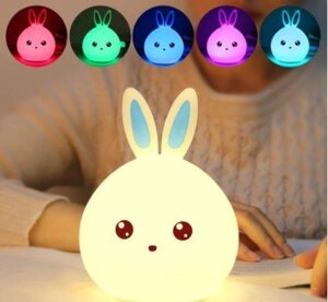 Нічник Зайчик LED Rabbit Touch Світильник силіконовий з акумулятором