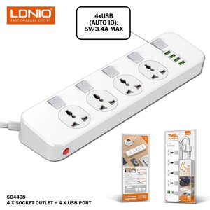 Мережевий фільтр Ldnio SC4408 заряджання подовжувач 4 220 + 4 USB 2 м