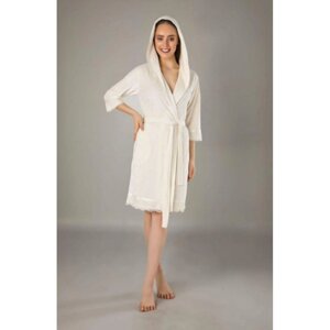 Жіночі халати Nusa бамбук/бавовна з гіпюром укорочені кремові