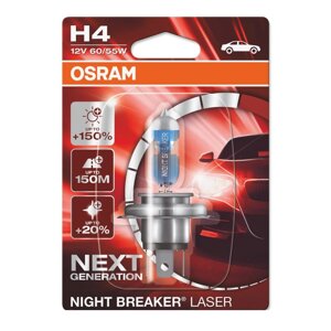 Галогенова лампа OSRAM H4 64193NL-01B night breaker LASER NG +150% 60/55W 12V P43T 1шт / блістер