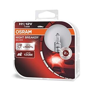Комплект галогенових ламп Osram 64150NBS Night Breaker Silver +100 H1 55W 12V P14.5S 10X2 HardDuopet