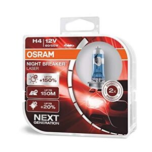 Комплект галогенових ламп Osram 64193NL H4 Night Breaker LASER NG +150% 60/55W 12V P43T HardDuopet