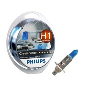 Комплект галогенових ламп PHILIPS 12258CVSM H1 55W 12V P14,5s Cristal Vision+W5Wx2