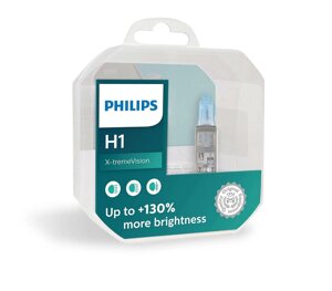Комплект галогенових ламп PHILIPS 12258XVS2+E2 H1 55W 12V P14,5s X-treme Vision +130%