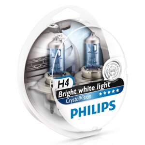 Комплект галогенових ламп PHILIPS 12342CVSP H4 60/55W 12V P43t CristalVision+2xW5W
