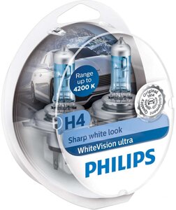 Комплект галогенових ламп PHILIPS 12342WVUSM H4 60/55W 12V P43t WhiteVision ultra +60%