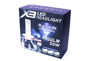Комплект LED ламп AllLight X3 H7 50W 6000K 6000lm з радіатором і світлофільтрами (3000K/8000K)