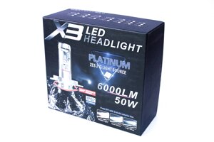 Комплект LED ламп AllLight X3 HB4 50W 6000K 6000lm з радіатором і світлофільтрами (3000K/8000K)