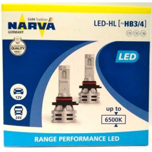 Комплект світлодіодних ламп Narva 18038 HB3/HB4 12/24v 6500K X2 24W RPL Range Performance