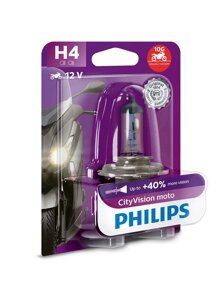 Мотолампа галогенова philips 12342CTCBW cityvision MOTO +40% H4 60/55W 12V P43t 1pcs/bli