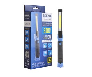 Ліхтар Brevia LED Ultra-slim Інспекційна лампа 3W COB+1W LED 300lm, 2000mAh, microUSB,11360)