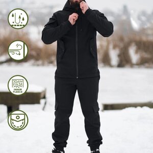 Міцний чоловічий Костюм Intruder Softshell / Водонепроникний Комплект Куртка з капюшоном + Штани чорний розмір S