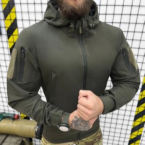 Чоловіча легка Вітровка із дихаючою підкладкою / Осіння Куртка з капюшоном олива розмір XL