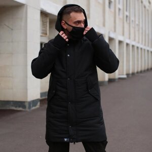 Чоловіча зимова куртка з силіконовим утеплювачем до -25 С / Вологозахищена парка "Зорг" з капюшоном чорна розмір 2XL
