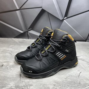 Чоловічі зимові черевики з вовняною підкладкою / Шкіряні берці Salomon S-3 чорно-жовті розмір 43