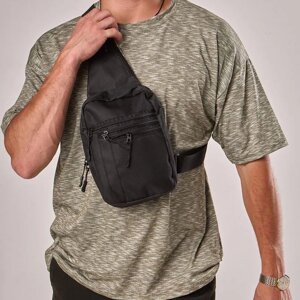 Нагрудна сумка-мессенджер Cordura з 6-ма кишенями / Слінг з регульованим ременем чорний