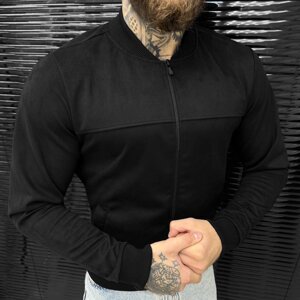 Чоловічий замшевий Бомбер із водонепроникною підкладкою / Демісезонна Куртка чорна розмір 2XL