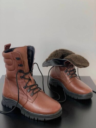 Зимові Берці Яструб з натуральної шкіри з хутряною підкладкою / Високі утеплені черевики коричневі розмір 46