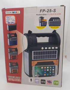 Fepe FP-25-S акумуляторний радіоприймач (USB, TF, Bluetooth, сонячна панель, ліхтар)