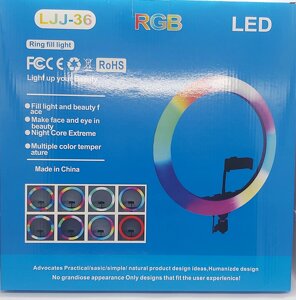 Світлодіодна кільцева лампа LED RGB MJJ-36см, Лампа від USB (селфі кільце для фото з тримачем LED