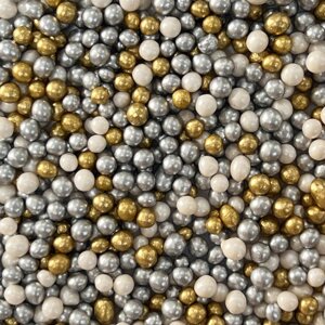 Рисові кульки глазуровані 5 мм перламутрові МІКС срібні-білі-золоті, 100 г