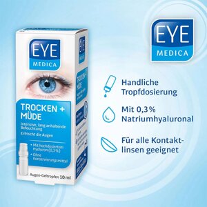 Гелеві краплі для зволоження очей з 0,3% гіалуронової кислоти EyeMedica Trocken + Müde 10 ml
