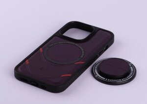 Чохол екошкіра MagSafe DC + magsafe PopSocket для iPhone 14 Pro темно-фіолетовий