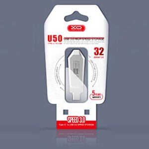 Флеш XO 32GB (U50) type-c to USB OTG срібний