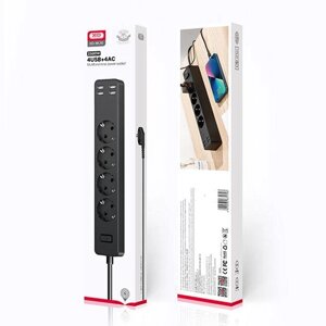 Подовжувач XO 4USB/4 outlet/1.8m (WL10) чорний