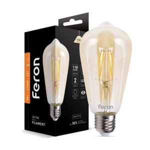 Світлодіодна лампа Feron LB-764 4Вт E27 2700K EDISON ST64 золото