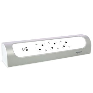 Подовжувач кутовий 3х2К+З розетки 16 А, USB A+C, без кабелю, алюміній, фарбований в колір білий LEGRAND