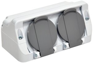 Розетка 2-на кутова PRE-2 (Schuko, IP44, 16A, 250V, полікарбонат) серія АТРА