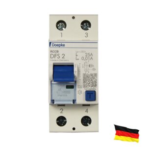 Пристрій безпеки (ПЗВ) Doepke DFS 2 025-2/0,01-A; ном. ток -25А; ток витоки - 0,01; тип А
