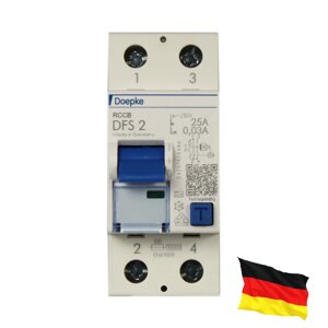 Пристрій безпеки (ПЗВ) Doepke DFS 2 025-2/0,03-A; ном. ток - 25А; ток витоки - 0,03; тип А;