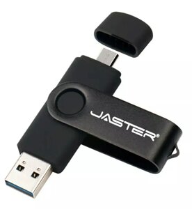 Флешка Чорна Jaster 16 Gb 2.0 OTG USB Flash Drive флеш-накопичувач. двостороння флешка для ПК і телефону