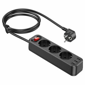 Мережевий подовжувач HOCO NS2 3-position extension cord socket (including 3*USB output) Black