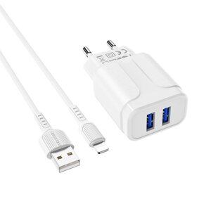 Мережевий зарядний пристрій BOROFONE BA37A Speedy dual port charger (Lightning) White