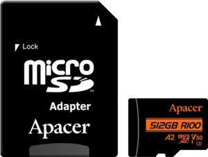 Карта пам'яті apacer microsdxc 512GB UHS-I/U3 class 10 (AP512GMCSX10U8-R) + SD адаптер