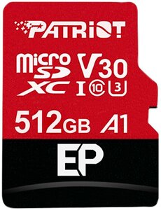 Карта памяти patriot EP A1 microsdxc 512GB UHS-I/U3 class 10 + SD-adapter (PEF512GEP31MCX)