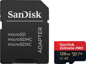 Карта памяти sandisk 128 GB microsdxc UHS-I U3 extreme pro+SD adapter (sdsqxcd-128G-GN6ma)