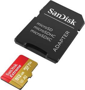 Карта памяти sandisk microsd 512GB C10 UHS-I U3 extreme V30 + SD (sdsqxav-512G-GN6ma)